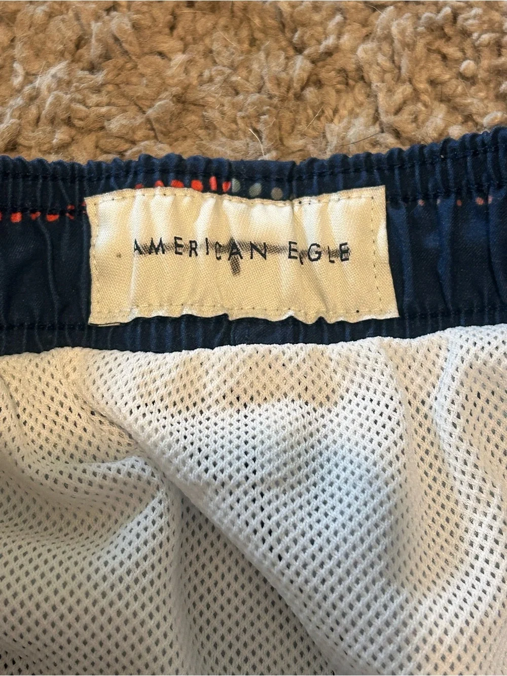 American Eagle Outfitters Navy Swim Trunks with Multicolor Dotted Stripes Small
